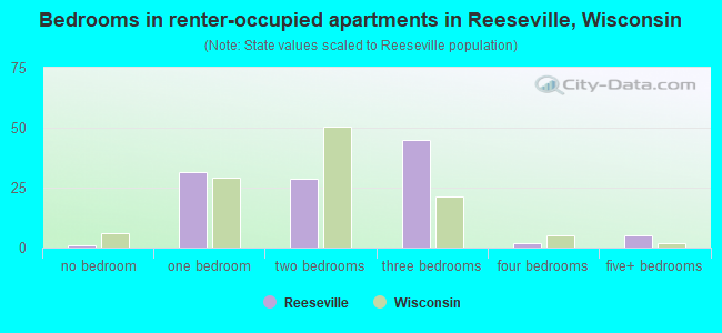 Bedrooms in renter-occupied apartments in Reeseville, Wisconsin