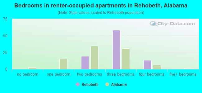 Bedrooms in renter-occupied apartments in Rehobeth, Alabama