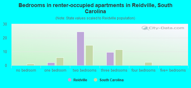 Bedrooms in renter-occupied apartments in Reidville, South Carolina