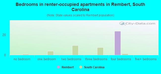 Bedrooms in renter-occupied apartments in Rembert, South Carolina