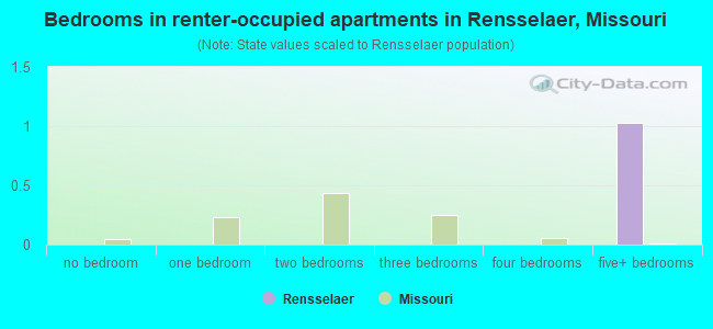 Bedrooms in renter-occupied apartments in Rensselaer, Missouri