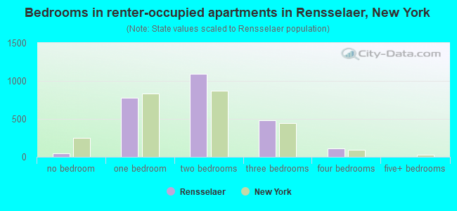 Bedrooms in renter-occupied apartments in Rensselaer, New York