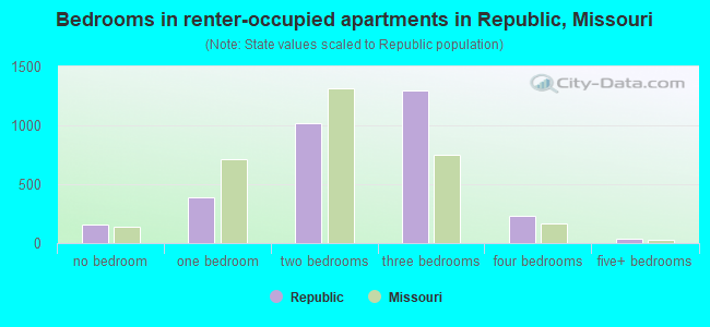 Bedrooms in renter-occupied apartments in Republic, Missouri