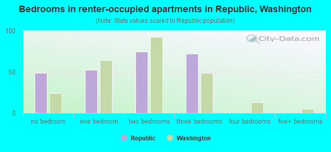 Bedrooms in renter-occupied apartments in Republic, Washington