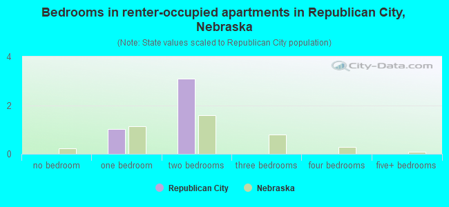 Bedrooms in renter-occupied apartments in Republican City, Nebraska