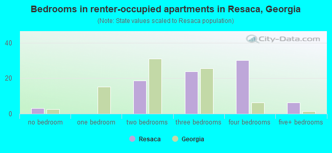 Bedrooms in renter-occupied apartments in Resaca, Georgia