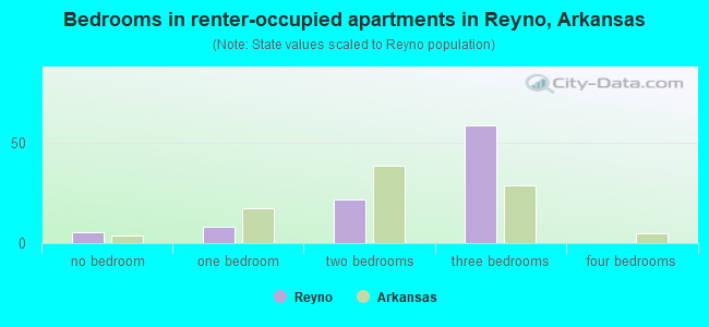 Bedrooms in renter-occupied apartments in Reyno, Arkansas