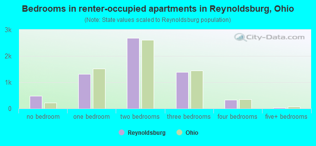 Bedrooms in renter-occupied apartments in Reynoldsburg, Ohio