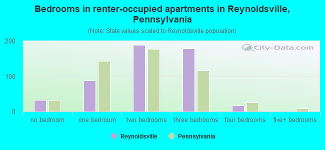 Bedrooms in renter-occupied apartments in Reynoldsville, Pennsylvania