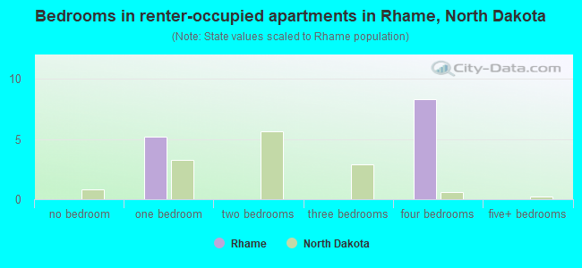 Bedrooms in renter-occupied apartments in Rhame, North Dakota