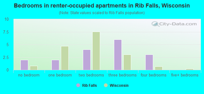 Bedrooms in renter-occupied apartments in Rib Falls, Wisconsin