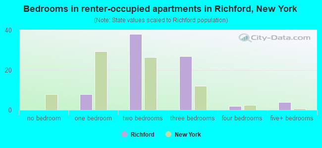 Bedrooms in renter-occupied apartments in Richford, New York