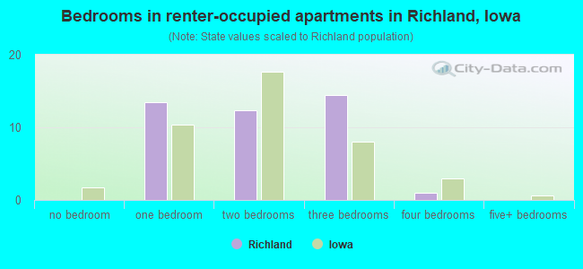 Bedrooms in renter-occupied apartments in Richland, Iowa