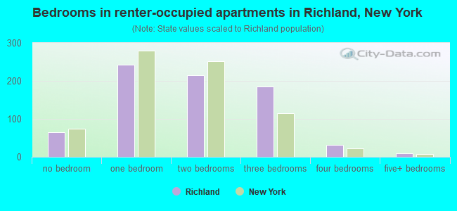 Bedrooms in renter-occupied apartments in Richland, New York