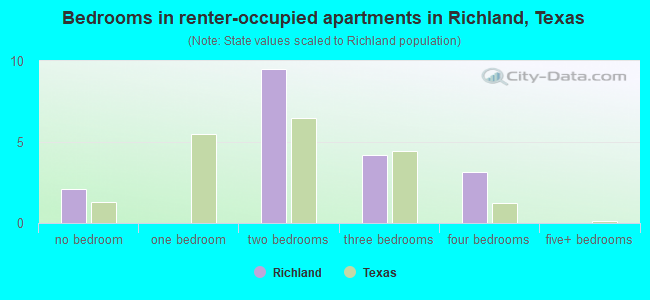Bedrooms in renter-occupied apartments in Richland, Texas