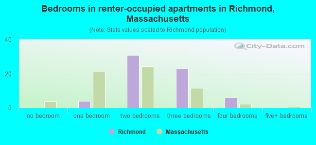 Bedrooms in renter-occupied apartments in Richmond, Massachusetts