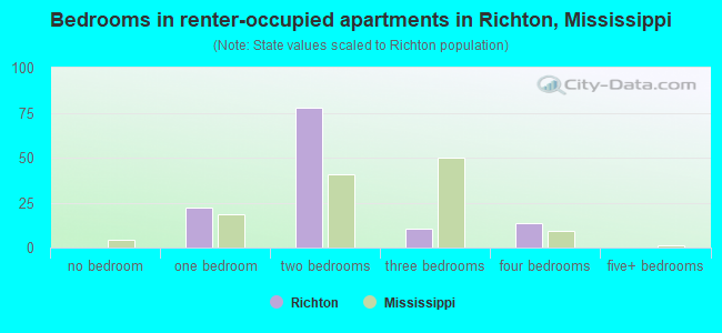 Bedrooms in renter-occupied apartments in Richton, Mississippi