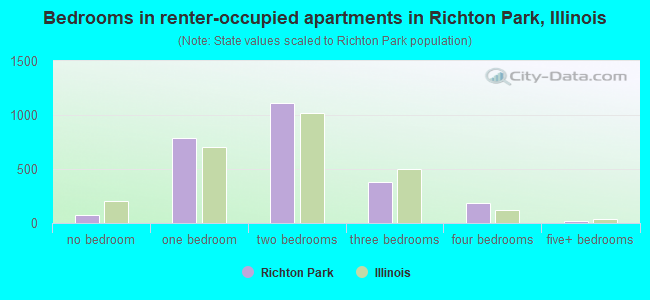 Bedrooms in renter-occupied apartments in Richton Park, Illinois