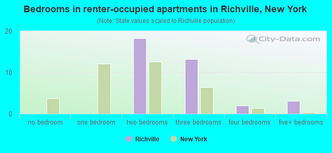 Bedrooms in renter-occupied apartments in Richville, New York