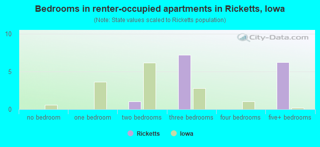Bedrooms in renter-occupied apartments in Ricketts, Iowa