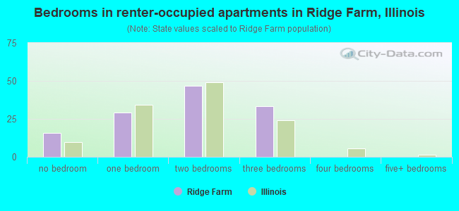 Bedrooms in renter-occupied apartments in Ridge Farm, Illinois