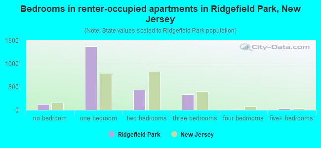 Bedrooms in renter-occupied apartments in Ridgefield Park, New Jersey