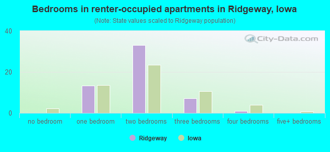 Bedrooms in renter-occupied apartments in Ridgeway, Iowa