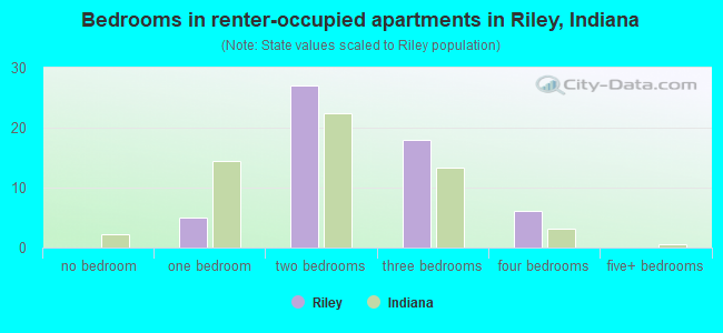 Bedrooms in renter-occupied apartments in Riley, Indiana