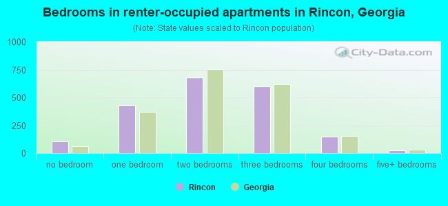 Bedrooms in renter-occupied apartments in Rincon, Georgia