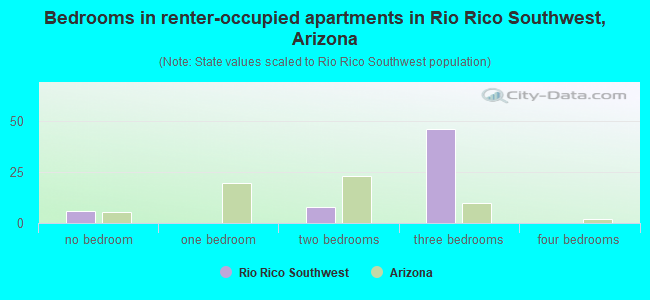Bedrooms in renter-occupied apartments in Rio Rico Southwest, Arizona