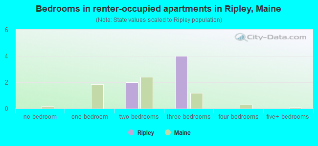 Bedrooms in renter-occupied apartments in Ripley, Maine