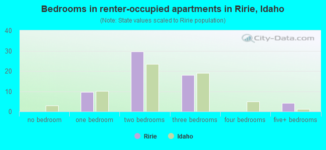 Bedrooms in renter-occupied apartments in Ririe, Idaho