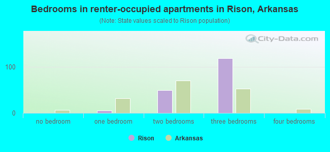 Bedrooms in renter-occupied apartments in Rison, Arkansas