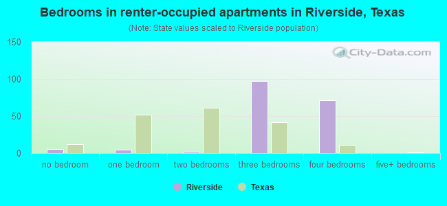 Bedrooms in renter-occupied apartments in Riverside, Texas