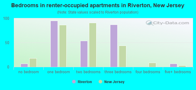 Bedrooms in renter-occupied apartments in Riverton, New Jersey