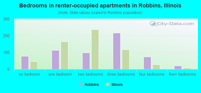Bedrooms in renter-occupied apartments in Robbins, Illinois