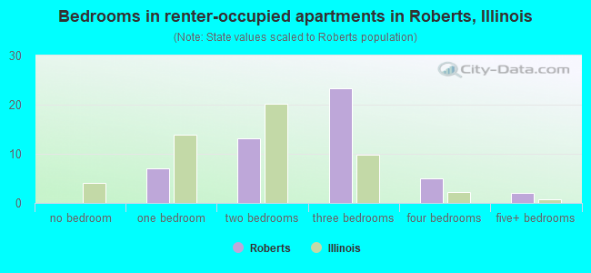 Bedrooms in renter-occupied apartments in Roberts, Illinois