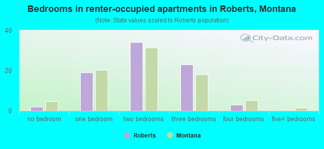 Bedrooms in renter-occupied apartments in Roberts, Montana