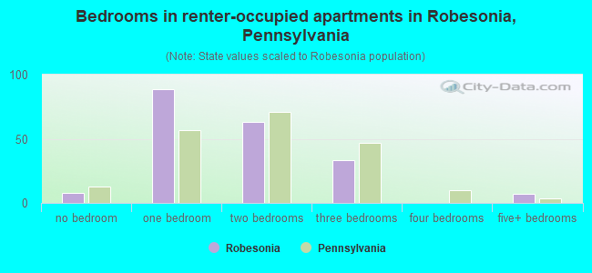 Bedrooms in renter-occupied apartments in Robesonia, Pennsylvania