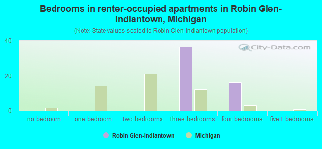 Bedrooms in renter-occupied apartments in Robin Glen-Indiantown, Michigan