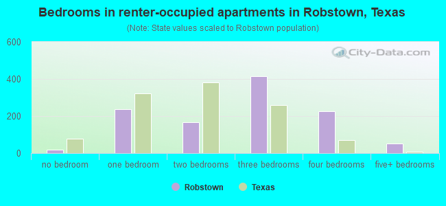Bedrooms in renter-occupied apartments in Robstown, Texas