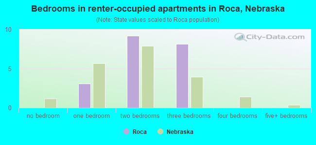 Bedrooms in renter-occupied apartments in Roca, Nebraska