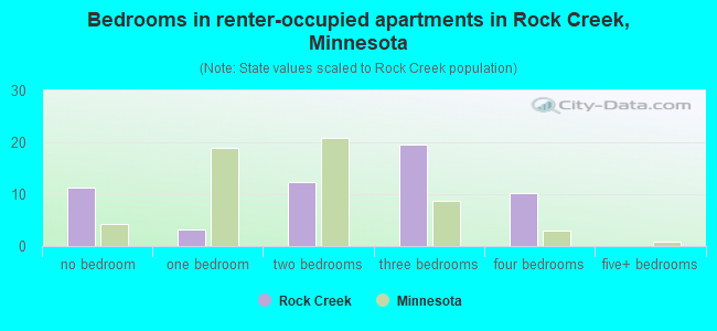 Bedrooms in renter-occupied apartments in Rock Creek, Minnesota