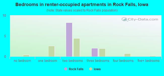 Bedrooms in renter-occupied apartments in Rock Falls, Iowa