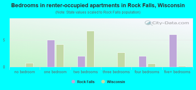 Bedrooms in renter-occupied apartments in Rock Falls, Wisconsin