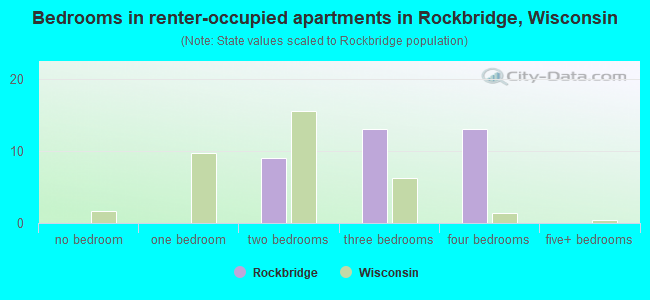 Bedrooms in renter-occupied apartments in Rockbridge, Wisconsin