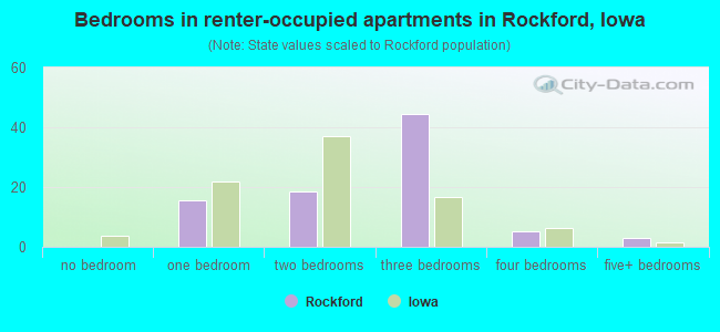 Bedrooms in renter-occupied apartments in Rockford, Iowa