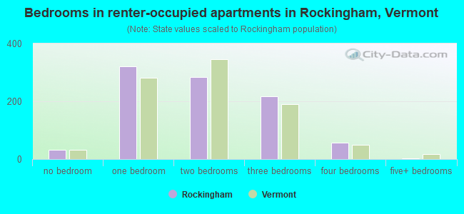 Bedrooms in renter-occupied apartments in Rockingham, Vermont