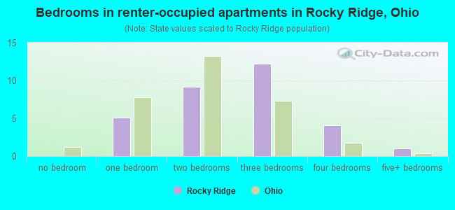 Bedrooms in renter-occupied apartments in Rocky Ridge, Ohio