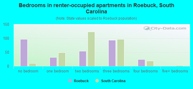 Bedrooms in renter-occupied apartments in Roebuck, South Carolina